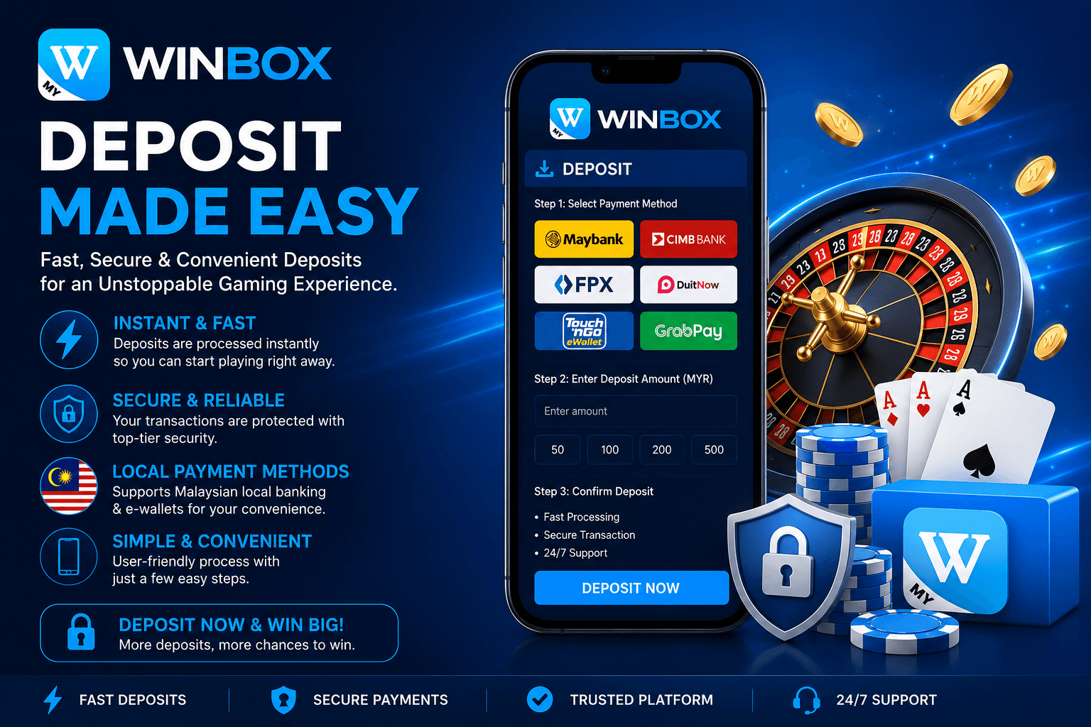 How to deposit at Winbox Malaysia with DuitNow, Touch 'n Go and online banking