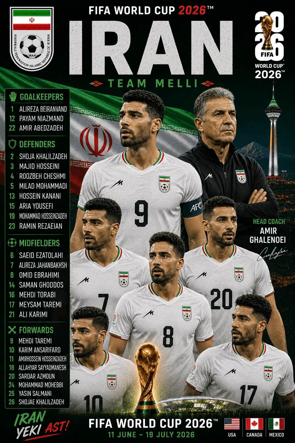 Iran — FIFA World Cup 2026 squad poster