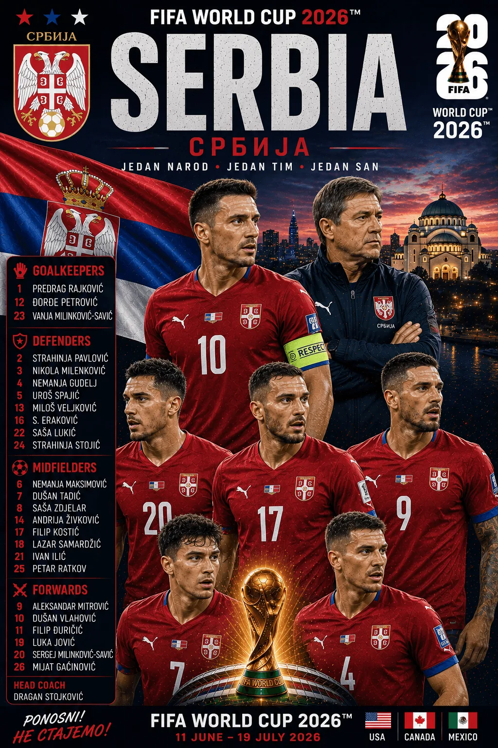 Serbia — FIFA World Cup 2026 squad poster