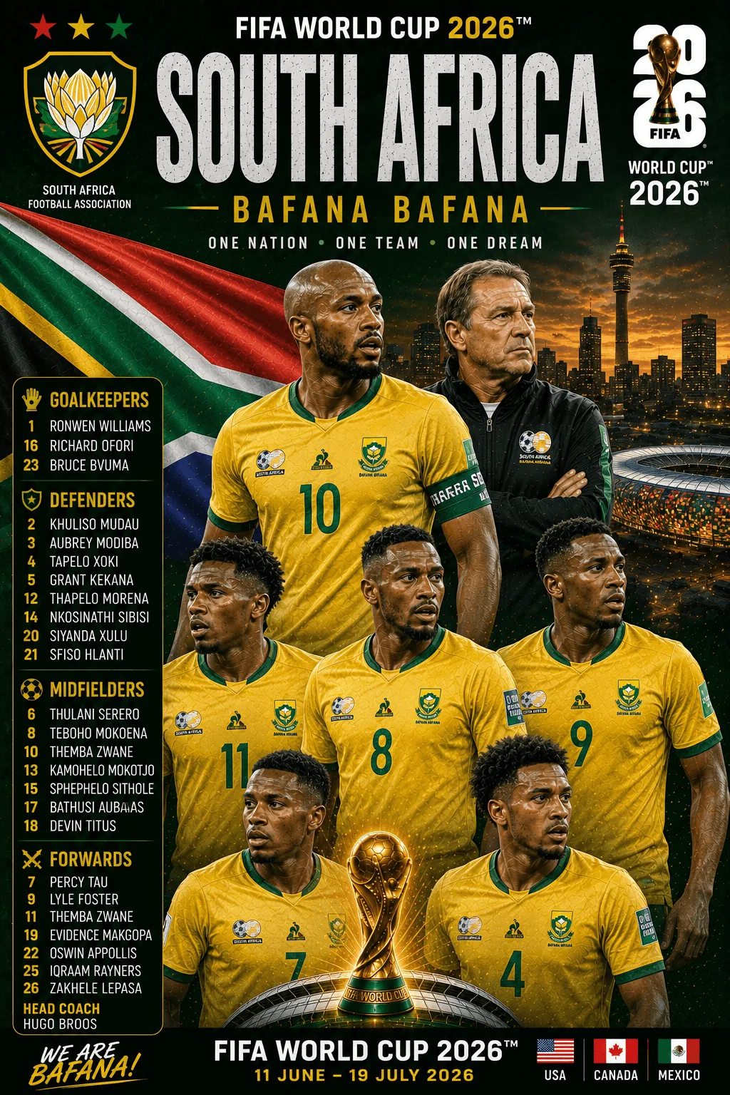South Africa — FIFA World Cup 2026 squad poster