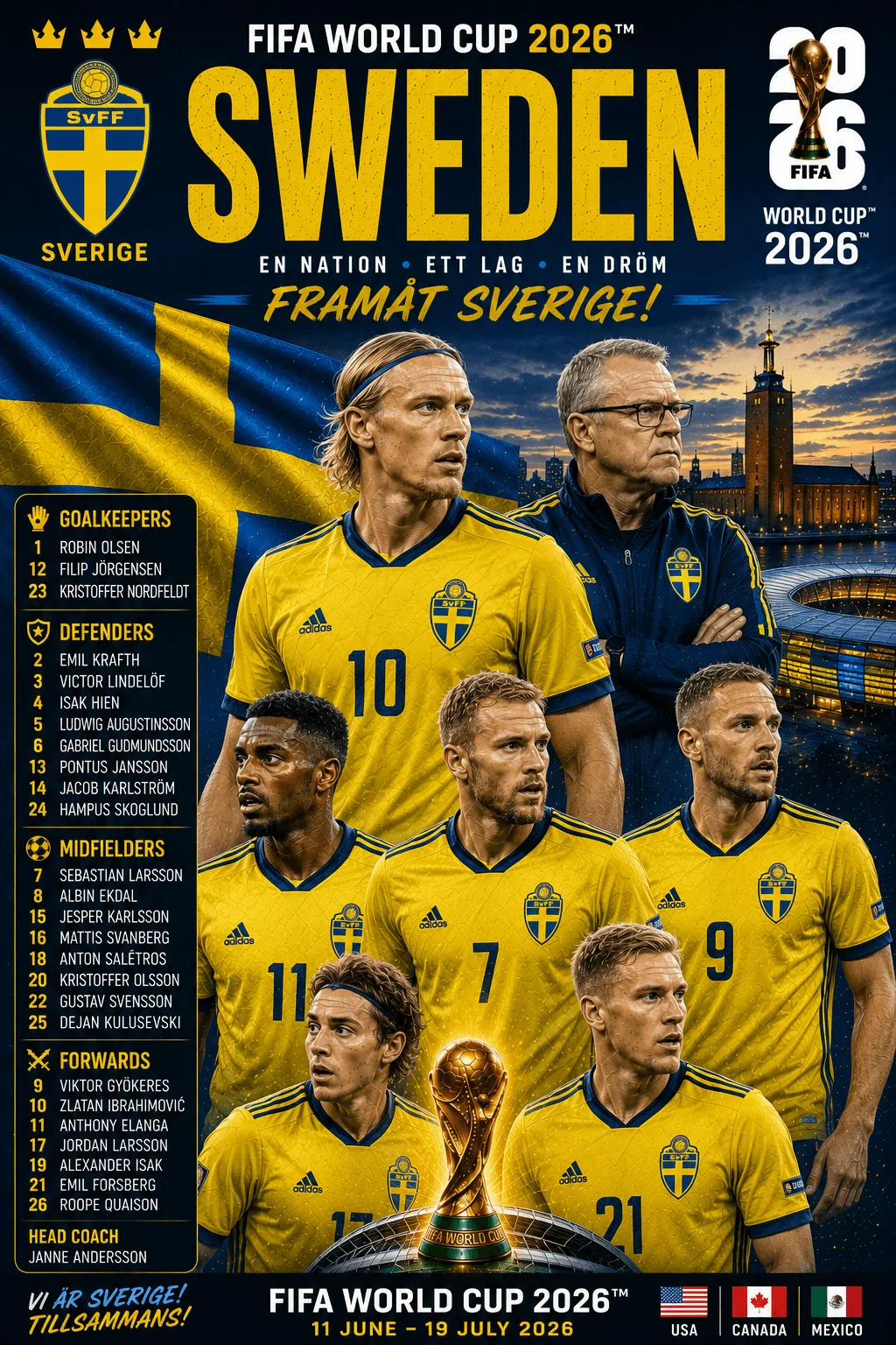 Sweden — FIFA World Cup 2026 squad poster