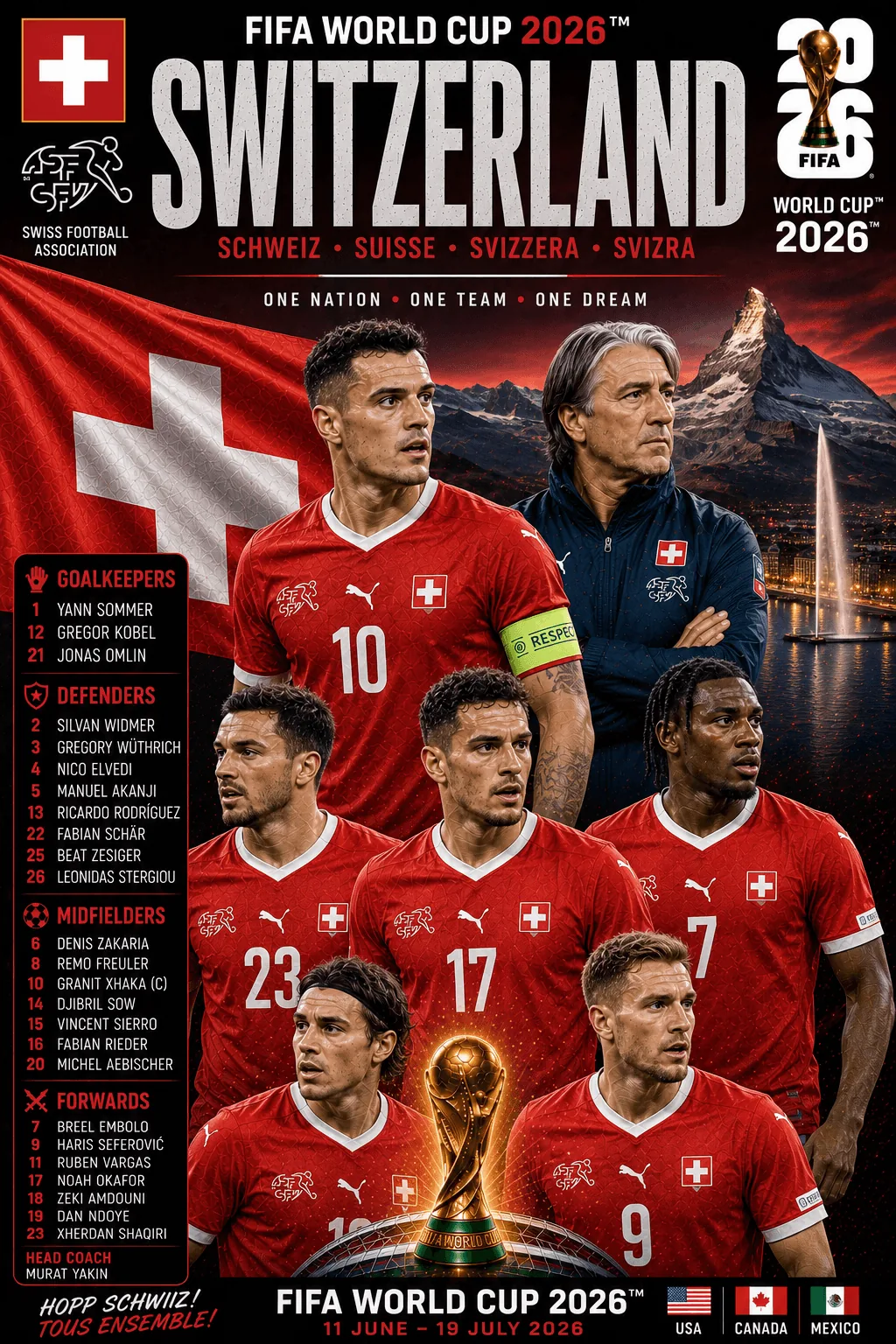 Switzerland — FIFA World Cup 2026 squad poster